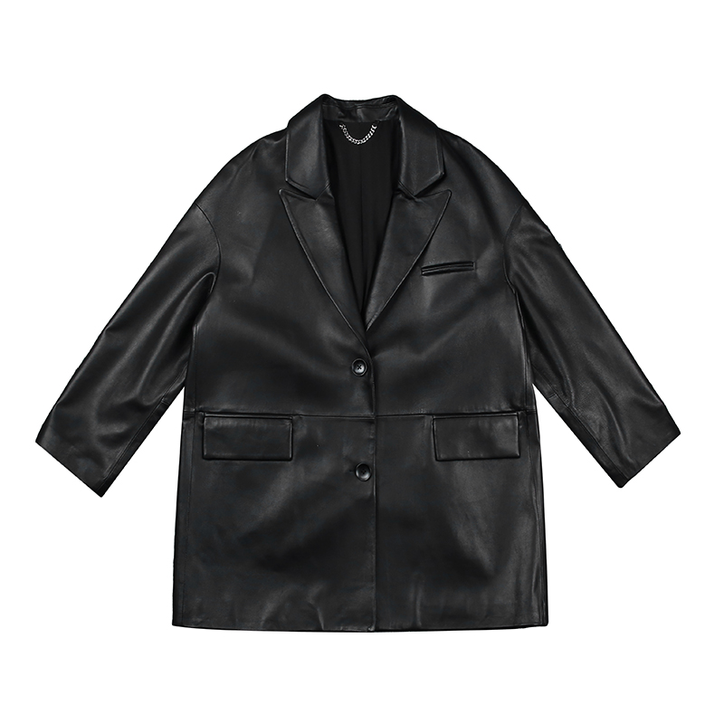 时尚经典的超大羊皮纯净皮革夹克男女