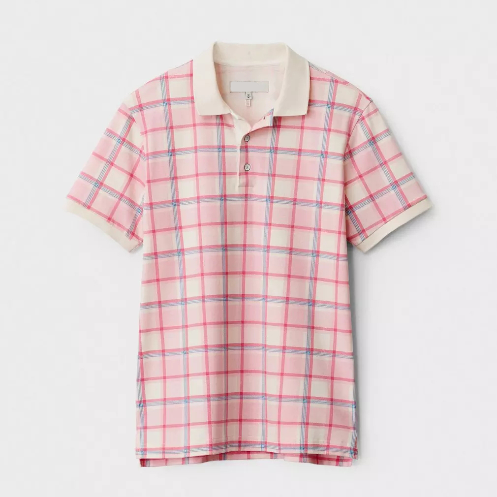 100％棉花透气的互锁格子短袖polo衬衫适合男士定制刺绣徽标街磨损