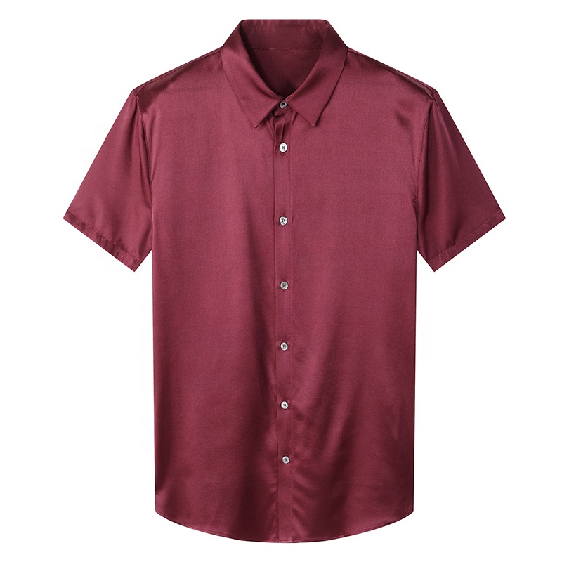 2023年，男士的高质量商务摊位胶带衬衫90.4％丝绸短袖男士衬衫