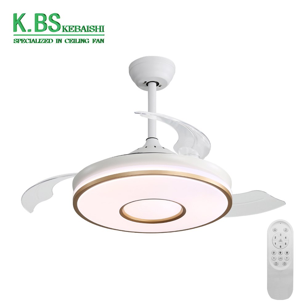 亚马逊热销售室内可伸缩的无形42英寸75W遥控DC智能吊扇带灯