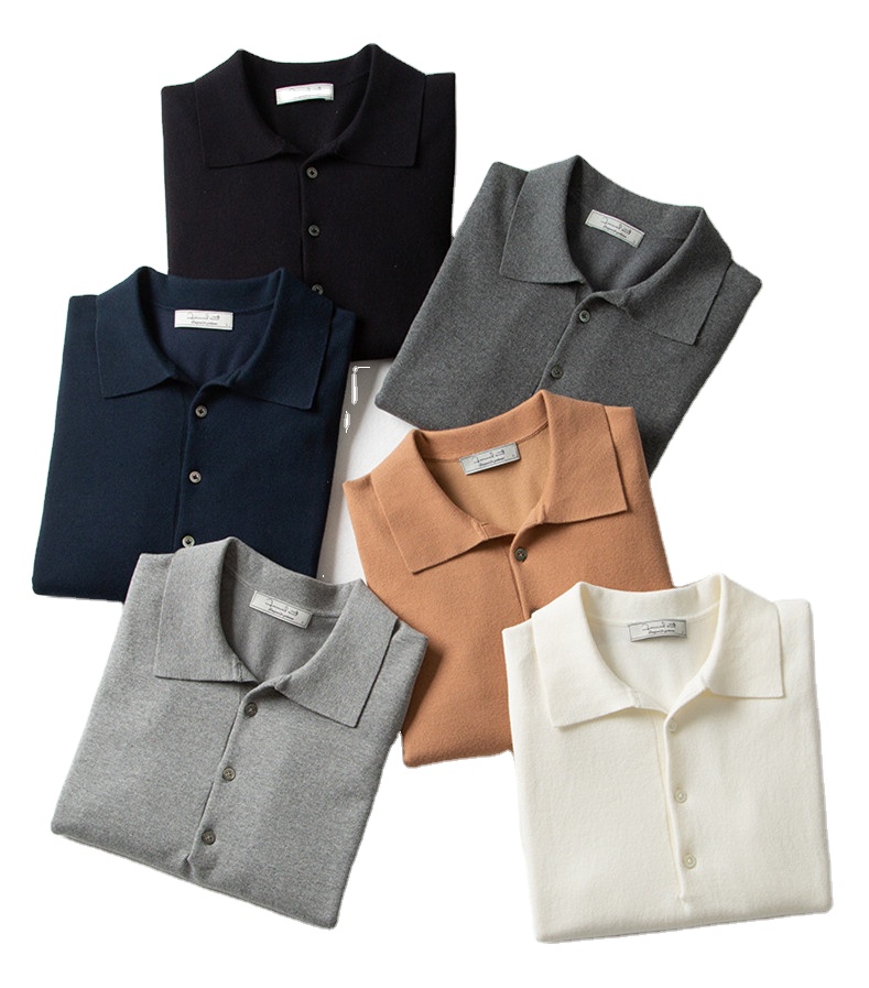 100％棉薄袖纽扣纽扣翻领polo polo衬衫针织商务休闲苗条适合男士T恤
