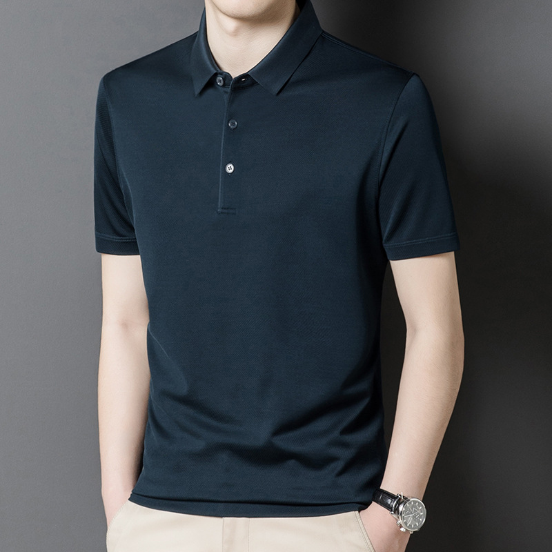 工厂批发男士豪华天然材料丝绸polo衬衫固体4颜色