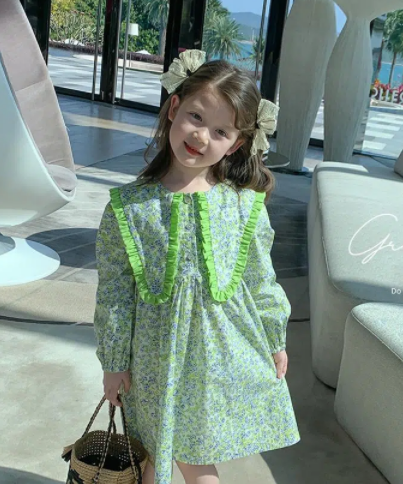 Kyii儿童女孩夏季圆颈连衣裙休闲散乱的连衣裙kyii0058