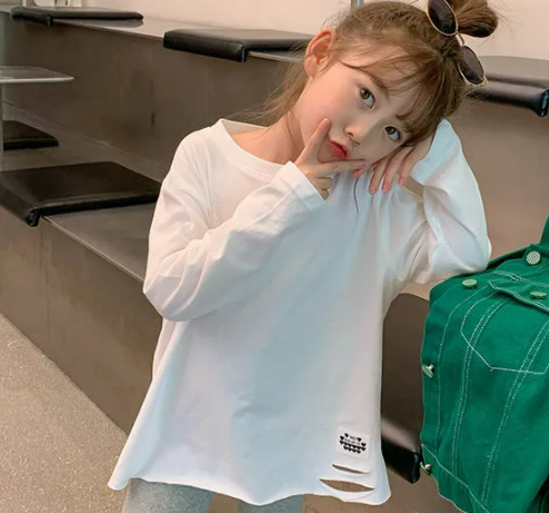 Kyii婴儿韩国儿童时尚长袖圆颈女孩休闲top top kyii0091