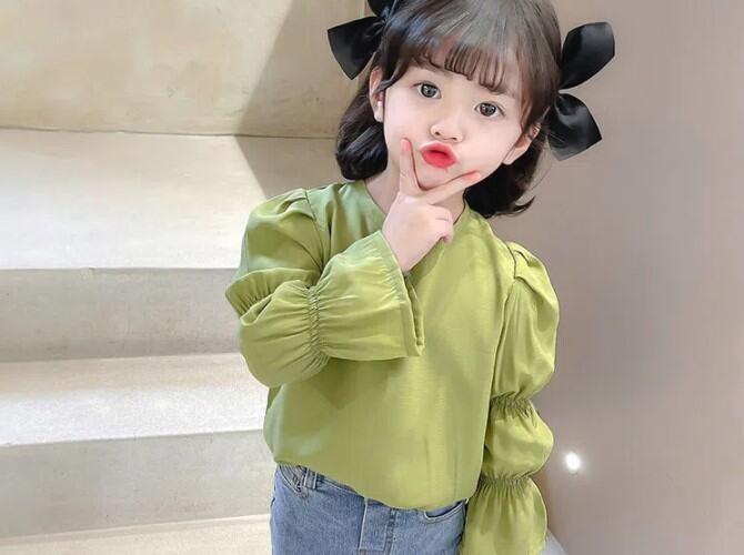 Kyii女孩长袖夏季儿童棉花韩国圆颈顶部kyii0196