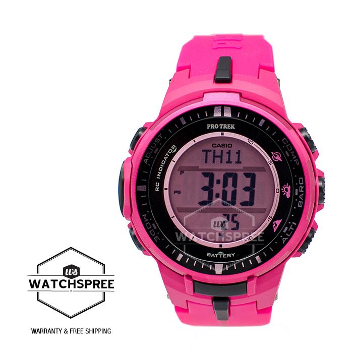 [WatchSpree] Casio Pro Trek男士粉红色树脂乐队手表PRW3000-4B PRW-3000-4B