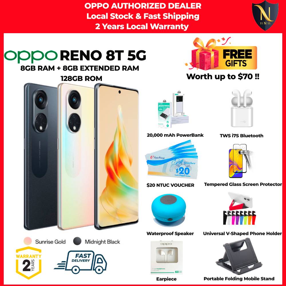 ☆新免费$ 70 $ 70的礼物和免费送货| Oppo Reno8 T 5G /最多16GB RAM /128GB ROM /2年当地Oppo保修