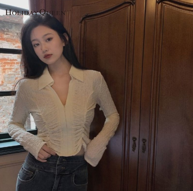 HolidayQueen Fall妇女薄V领设计顶级衬衫S M L XL免费送货女士服装