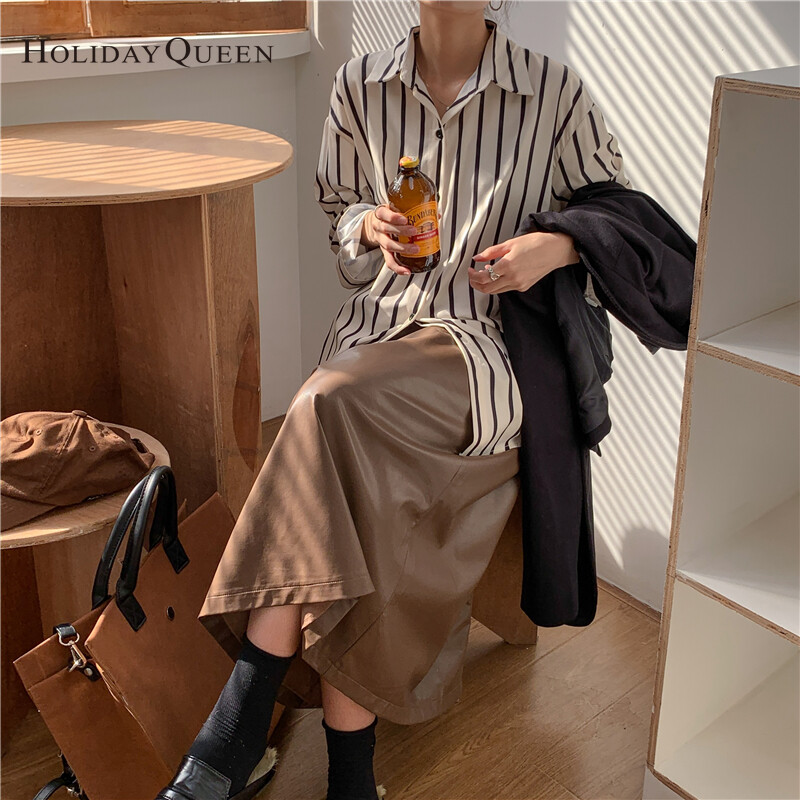 HolidayQueen French All-Match长袖条纹衬衫女士设计感觉易于生态初期气质顶部懒惰的香港风味