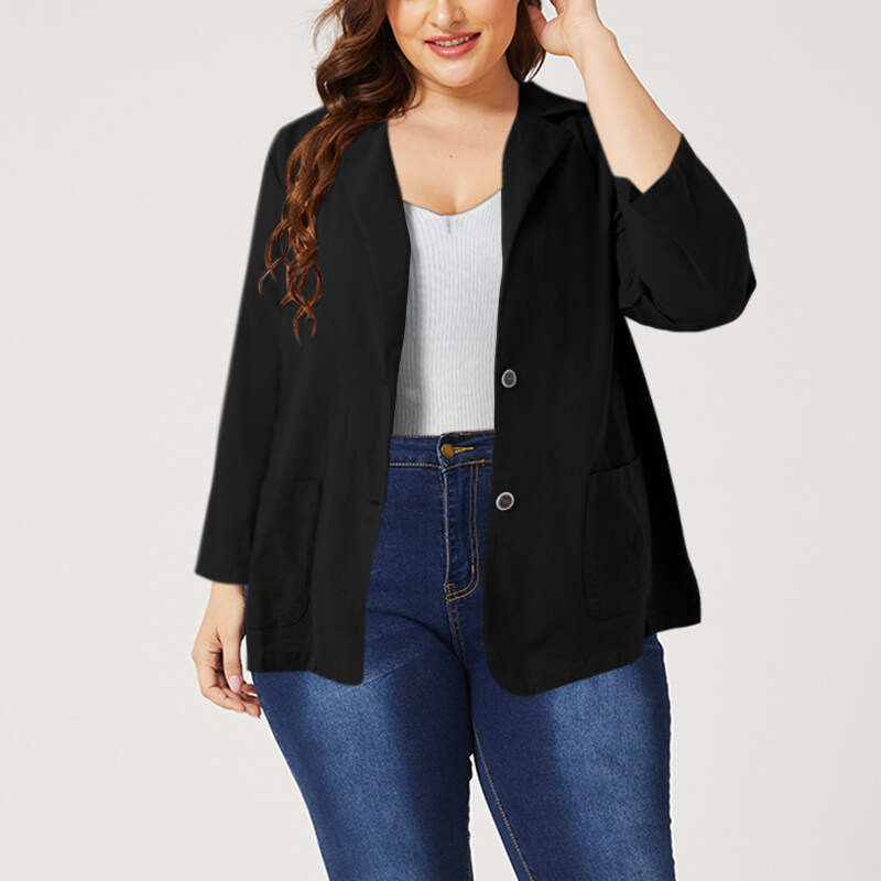 Zanzea妇女长袖领纽扣固体棉花西装外套加大码＃5