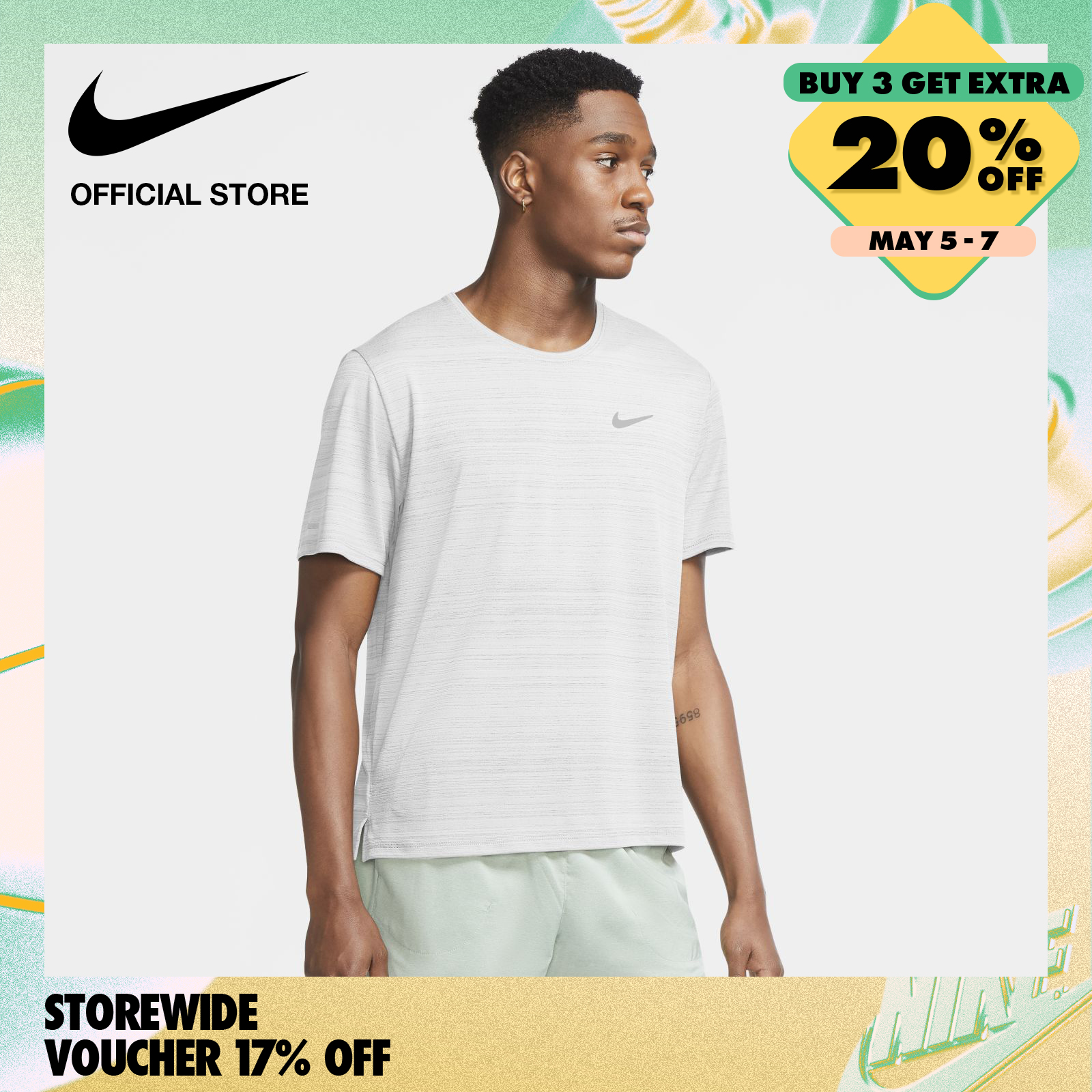 耐克男士Dri-Fit Miler短袖顶 - 白色