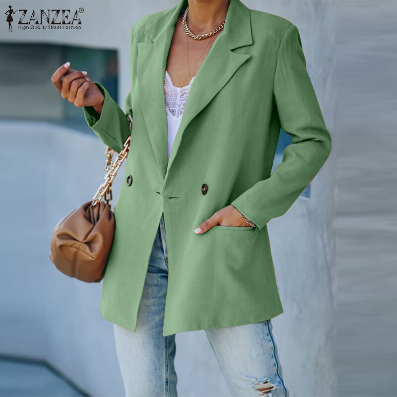Zanzea妇女正式办公室长袖西装裤通勤棉棉双胸套外套＃15
