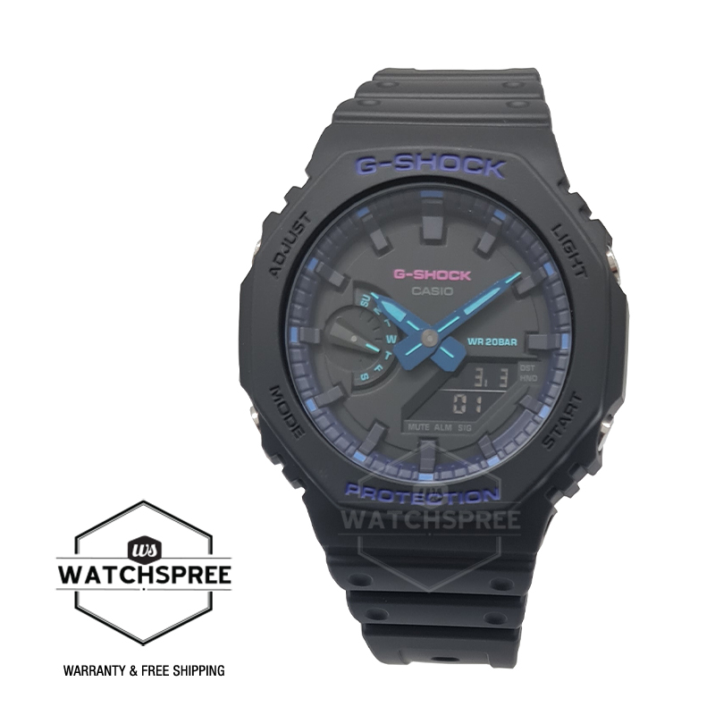 [watchspree] casio g-shock特殊颜色型碳核心卫队结构黑色树脂乐队手表GA2100VB-1A GA-2100VB-1A