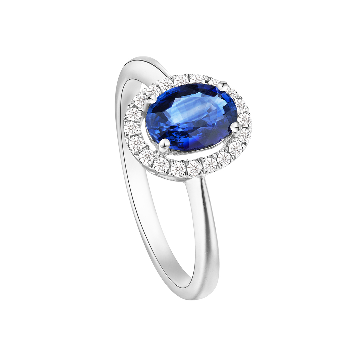 Lee HWA Jewelry 18K Platinum Sapphire Ring with Diamonds