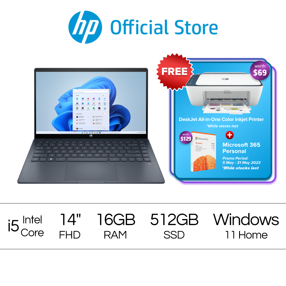 PAV X360笔记本电脑14 -EK1013TU -13th Gen Intel Core i5-16 GB RAM -512 GB SSD -14 -FHD -FHD -Windows 11 -Intel®UHD图形 -  McAfee Livesafe