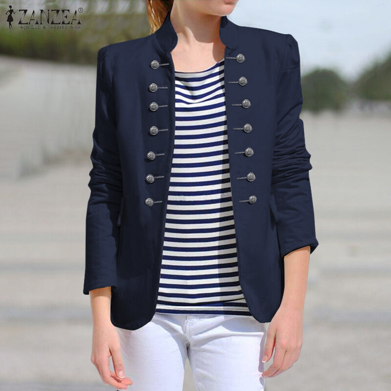 Zanzea妇女长袖外套外套适合双胸纯西装外套外套