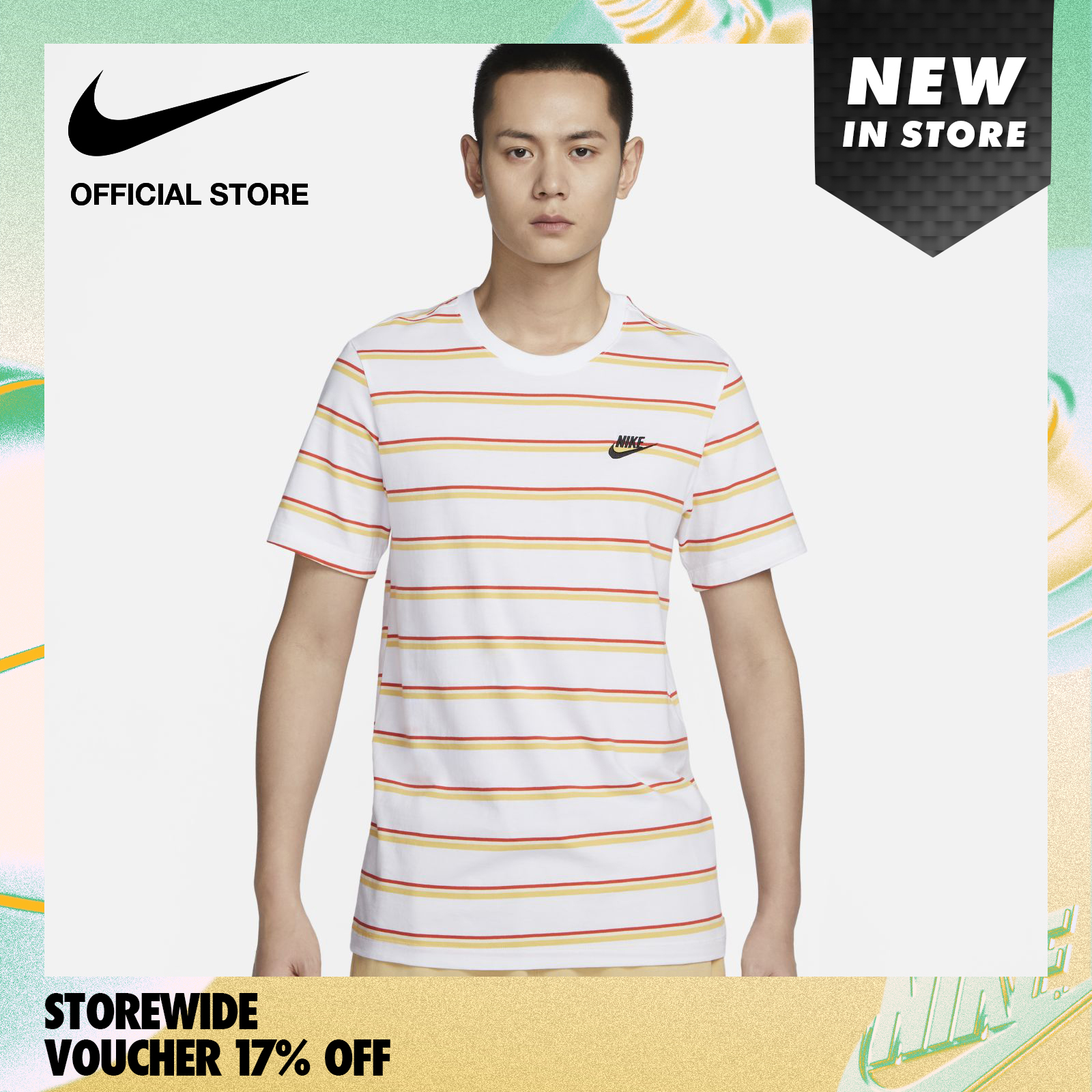 耐克男士运动服俱乐部条纹T恤 - 白色