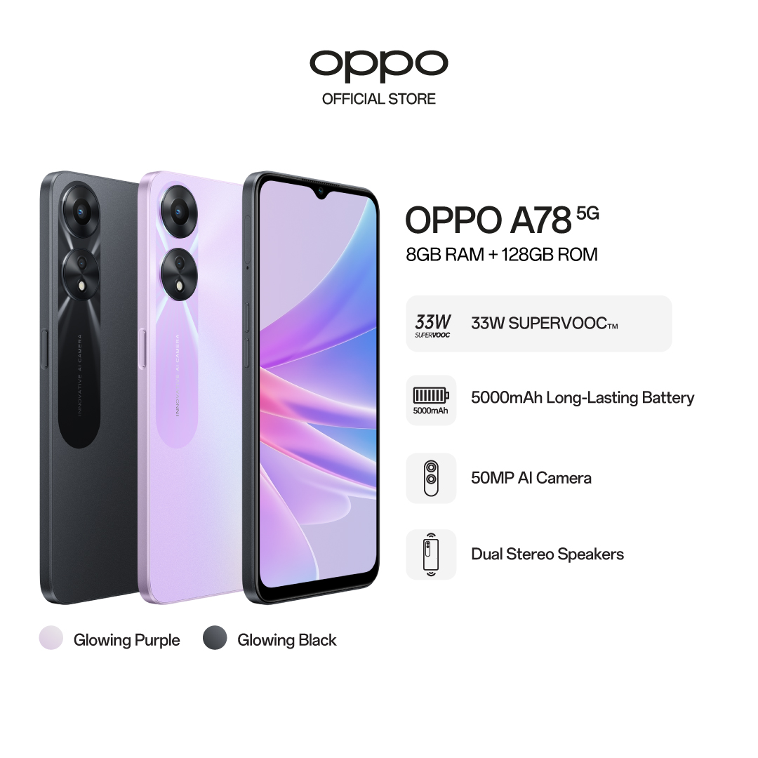 Oppo A78 5G /最多16GB RAM / DUAL-STEREO扬声器 / 33W SuperVOOC / 5000mAh长期电池