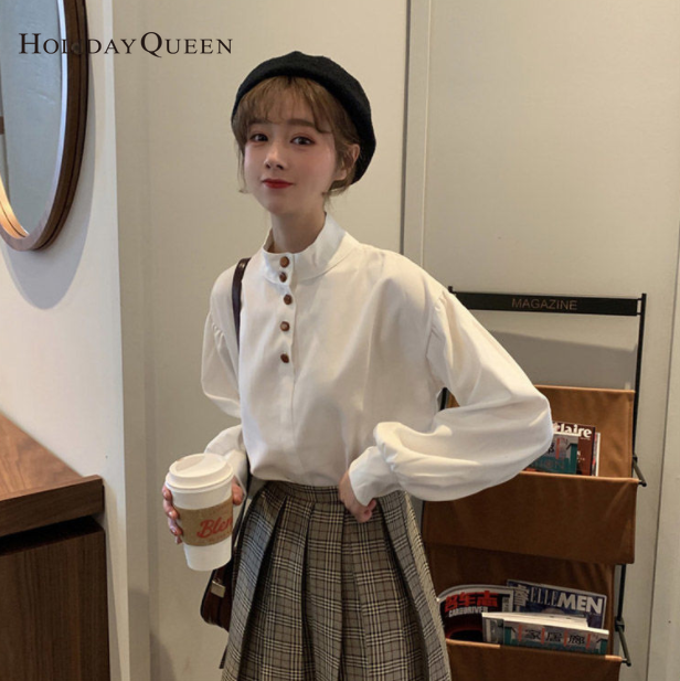 HolidayQueen春季和秋季女性新的长袖宽松的韩国韩国鞋子全匹配学生衬衫底部衬衫S M L XL免费送货HQ0571