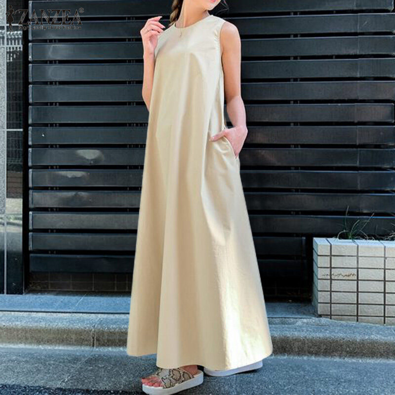 Zanzea韩国风格的女装女装复古无袖A线松散的O领oxax Tank Sundress＃8