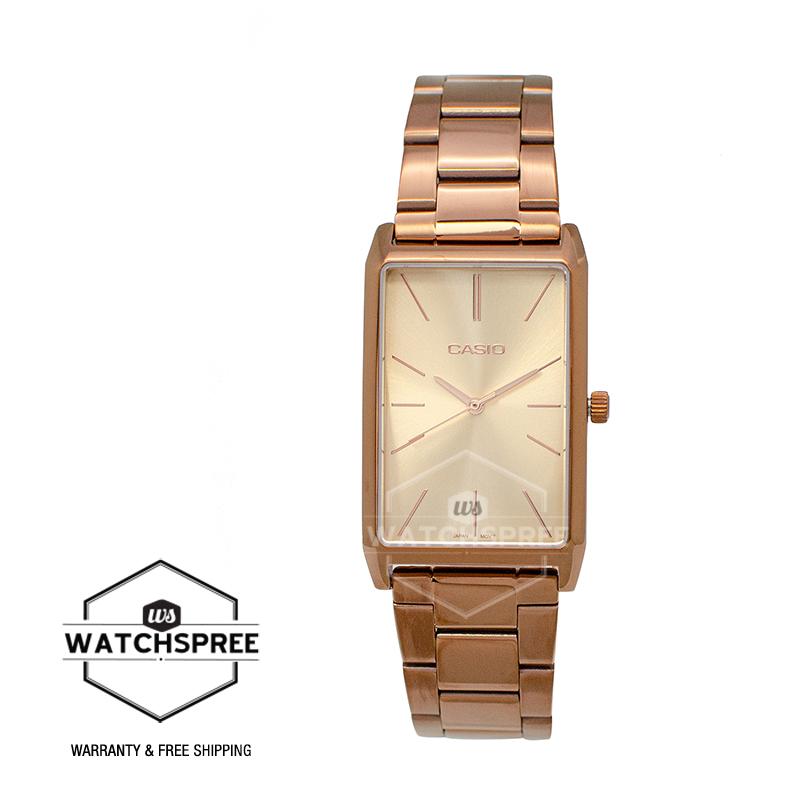 [watchspree] Casio女士模拟玫瑰金离子镀金不锈钢带手表LTPE156R-9A LTP-E156R-9A