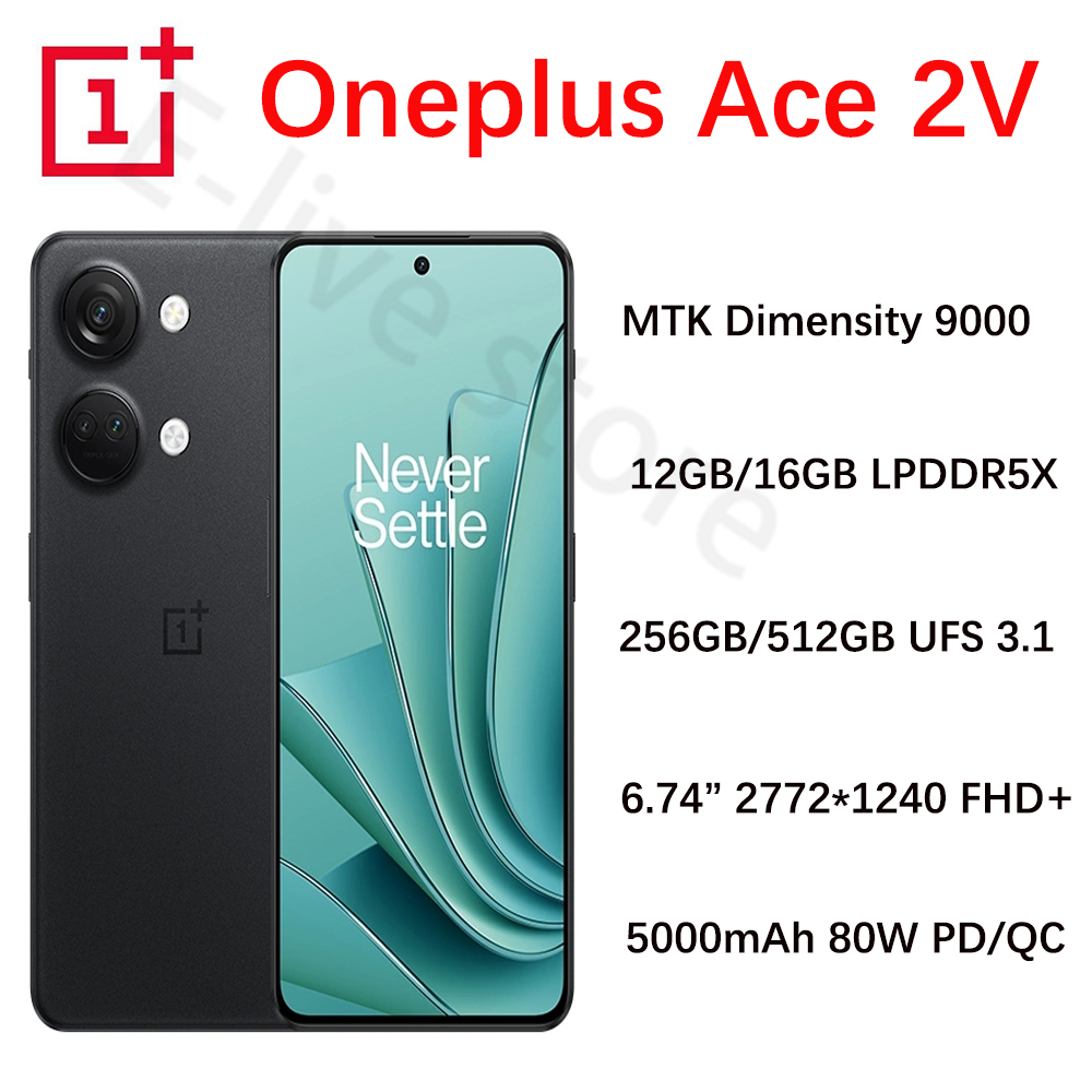 OnePlus ACE 2V 5G智能手机焦点9000 6.74英寸FHD+ 120Hz AMOLED 5000MAH 80W SUPPEROOC 64MP NFC