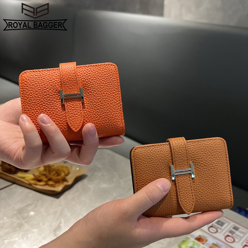 皇家袋装真正的牛皮女子女孩时尚短钱包钱包持有人钱夹硬币袋女士休闲高容量多功能支架袋多卡的位置钱包