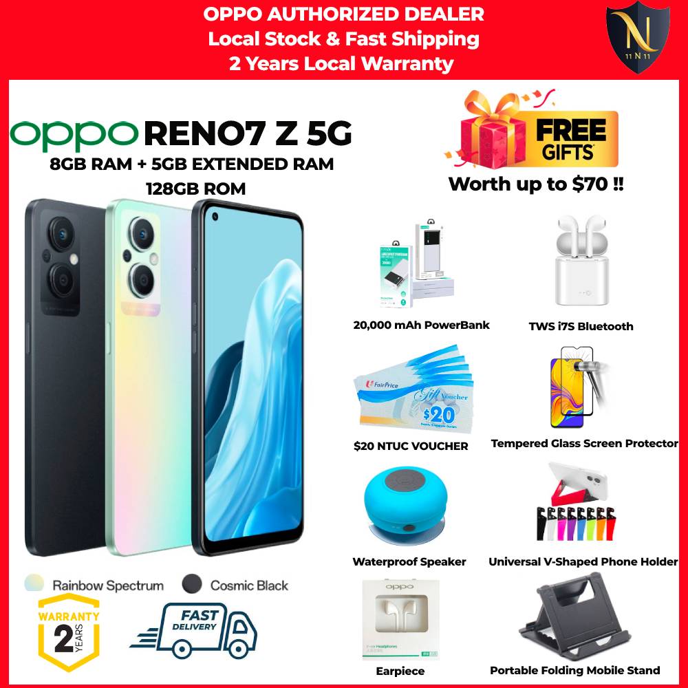 免费$ 70的礼物和免费送货| Oppo Reno7 Z 5G /8GB RAM + 5GB扩展RAM 128GB ROM /2年当地OPPO保修