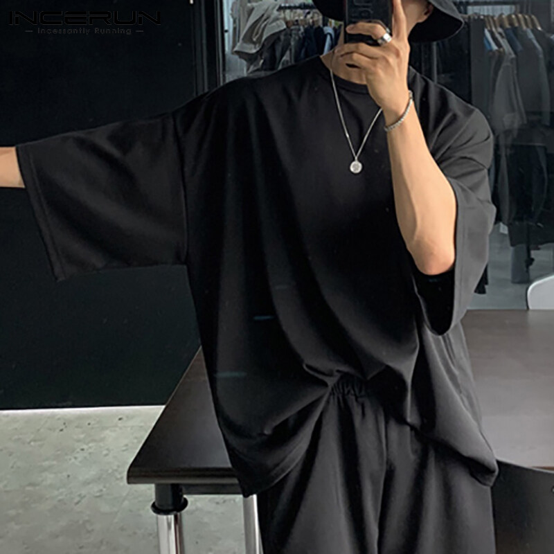 Risinghope韩国Incerun 2pcs男士短袖T恤衫短袖套件