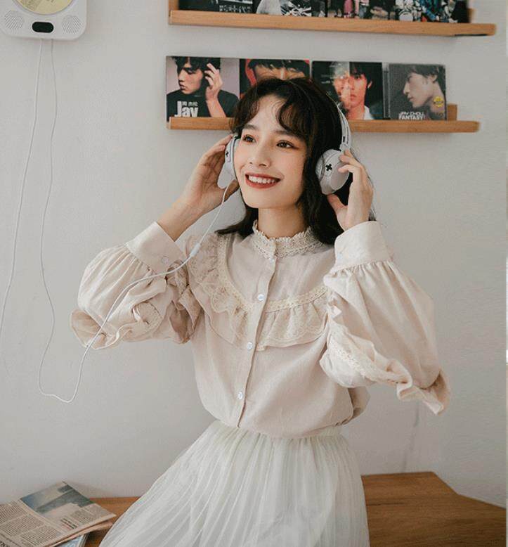 HolidayQueen Spring 2021Student Sweet Lace衬衫全匹配新鲜衬衫Women's Clotsin HQT102073