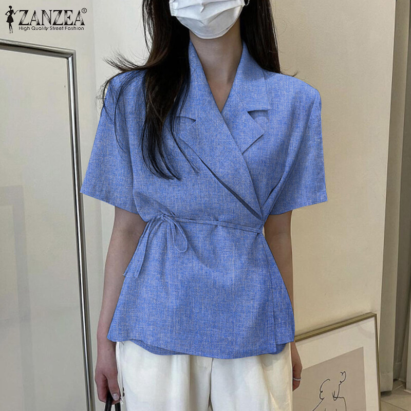 Zanzea韩国风格的女士短袖Slims商务办公室平原开拓者西装