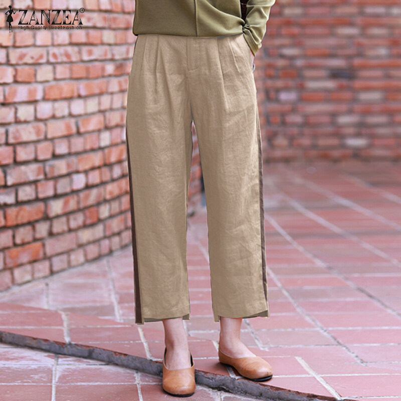Zanzea妇女复古因果棉亚麻不规则的裤子背部弹性腰部后宫松散的裤子＃8