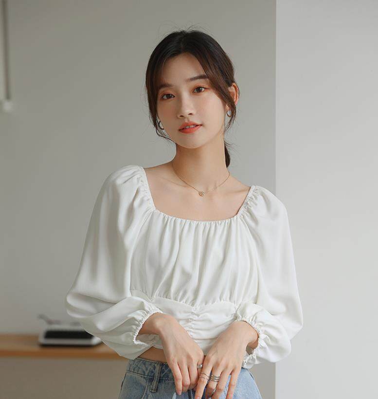春季灯笼纯色的新长袖服装Slim Shirt Topwomen's Clothing HQT102071