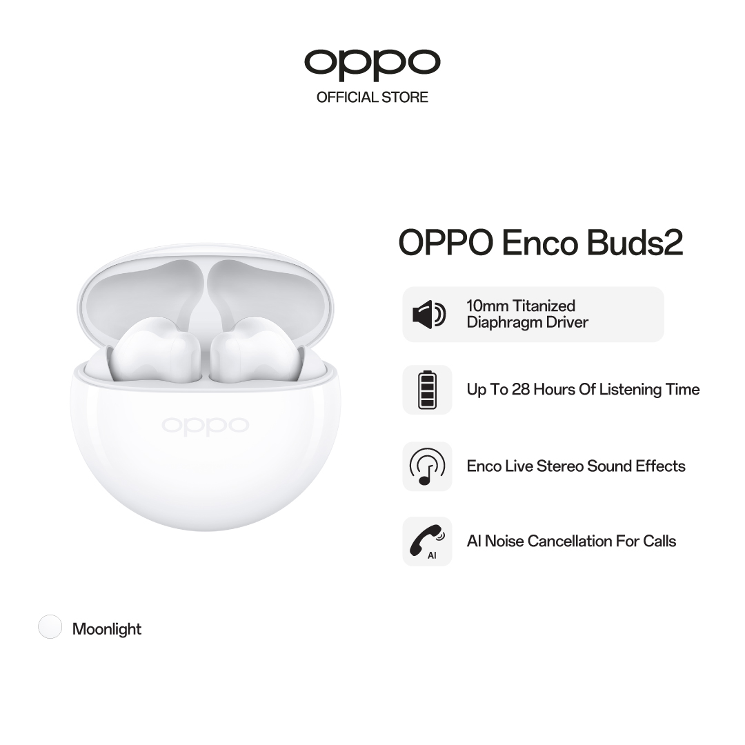 Oppo Enco Buds2 / 10毫米大钛驱动器 / Enco Live立体声音响效果 / AI深噪声取消呼叫
