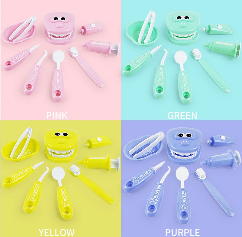 【准备库存】9pcs儿童假装玩玩具牙医检查牙齿套装牙医教育套件教育角色扮演儿童教学玩具教孩子刷牙刷牙显示孩子如何刷牙