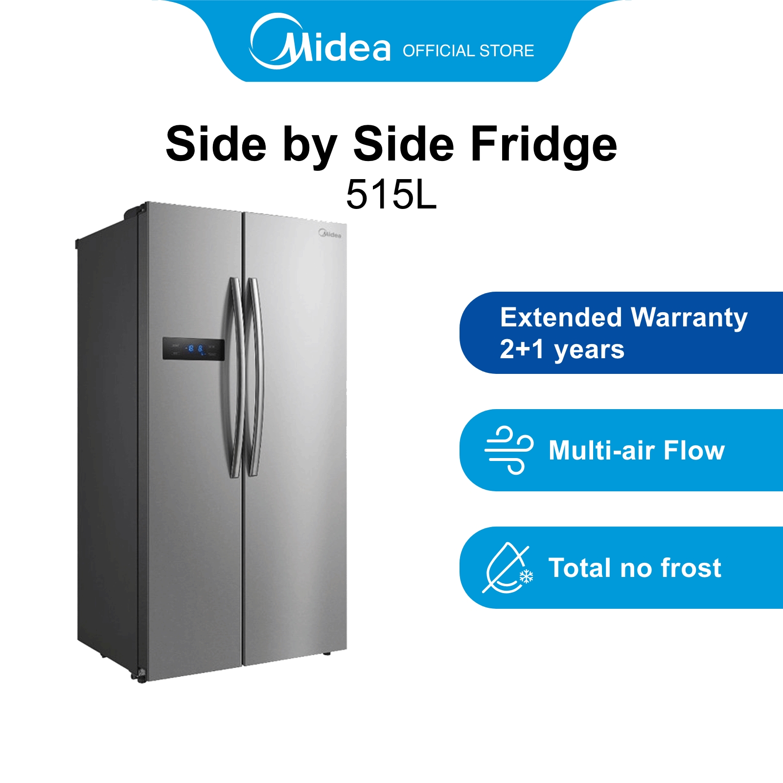 [笨重] MIDEA MRM584S并排冰箱的银色，515L，能量等级2滴答