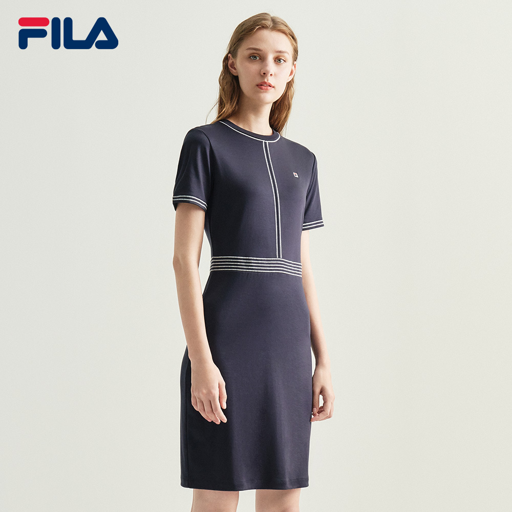 在线独家刺绣F-box徽标背缝棉连衣裙