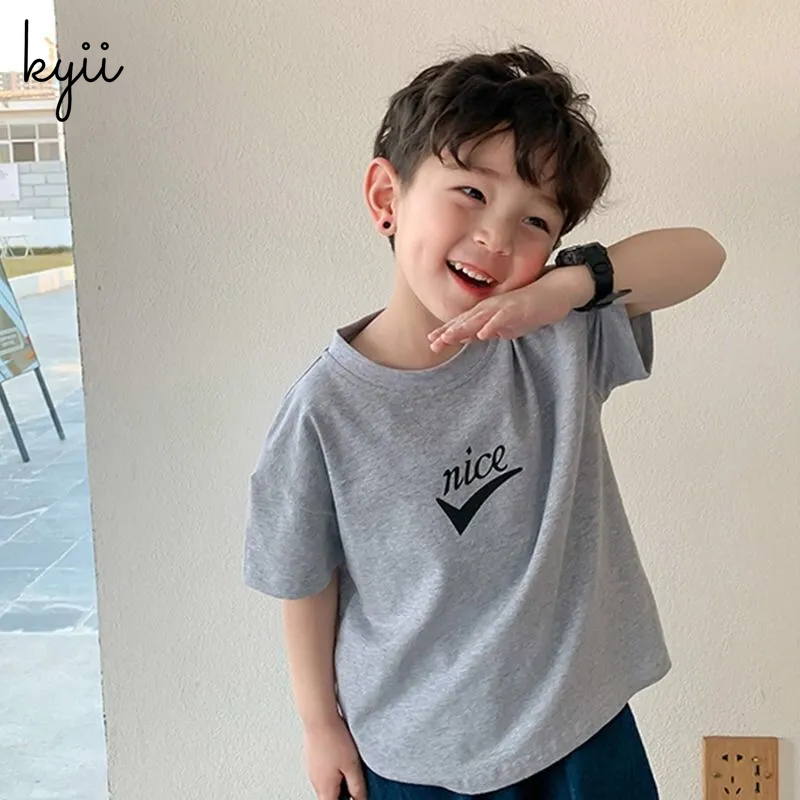 Kyii棉花儿童短袖T恤男孩卡通韩国版画顶级kyb015