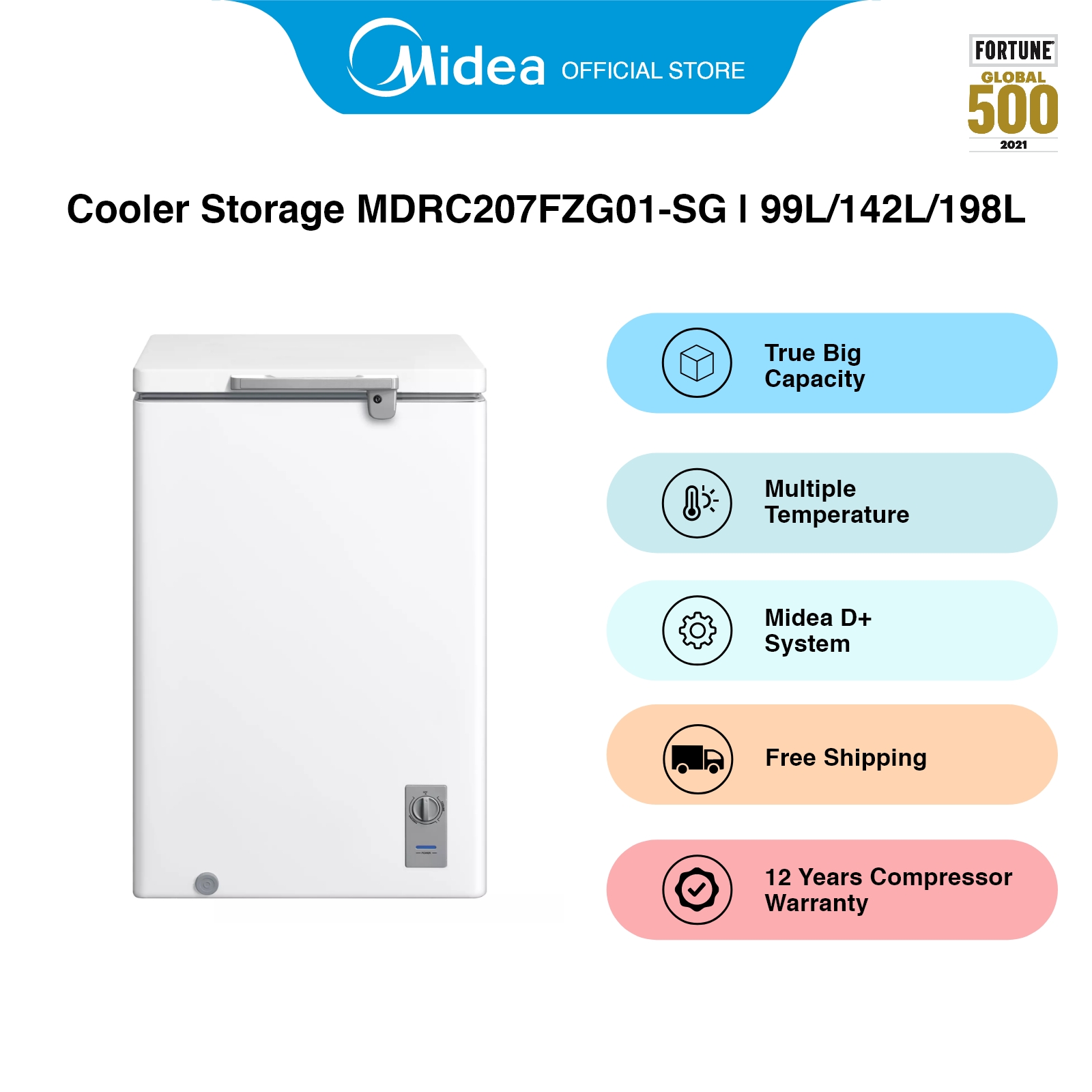 [笨重] MIDEA MDRC207FZG01-SG白色胸部冰柜，142L，能量等级A+
