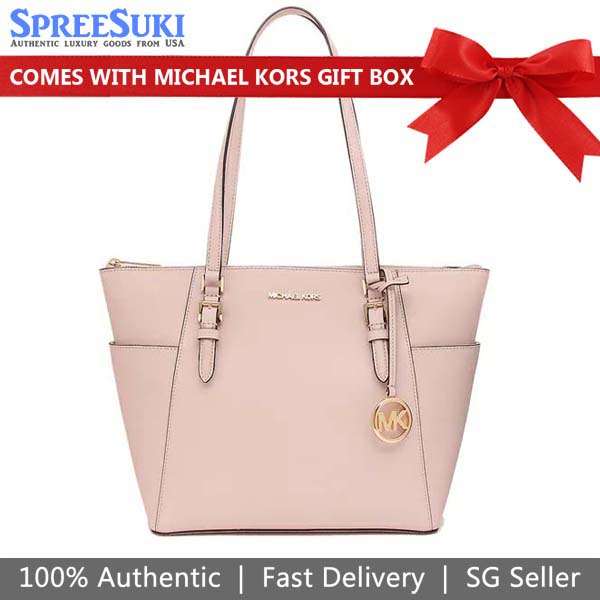 迈克尔·科尔斯（Michael Kors）手提包中的礼品盒手提袋肩袋夏洛特（Charlotte）皮革大型拉链手提袋粉红色粉红色＃35T0GCFT7L
