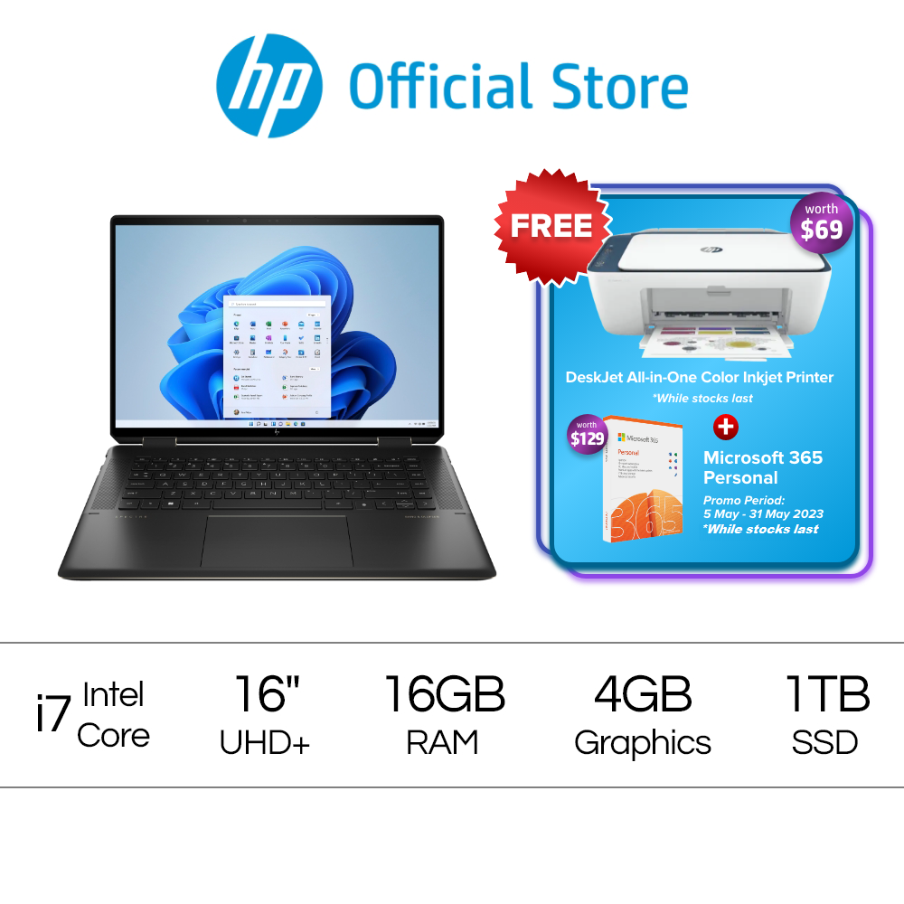 Specter X360 2 in -1笔记本电脑16 -F1008TX -Intel Core i7-1260p -Intel Iris X Graphics -16GB RAM -1TB SSD -Windows 11 -McAfee Livesafe™