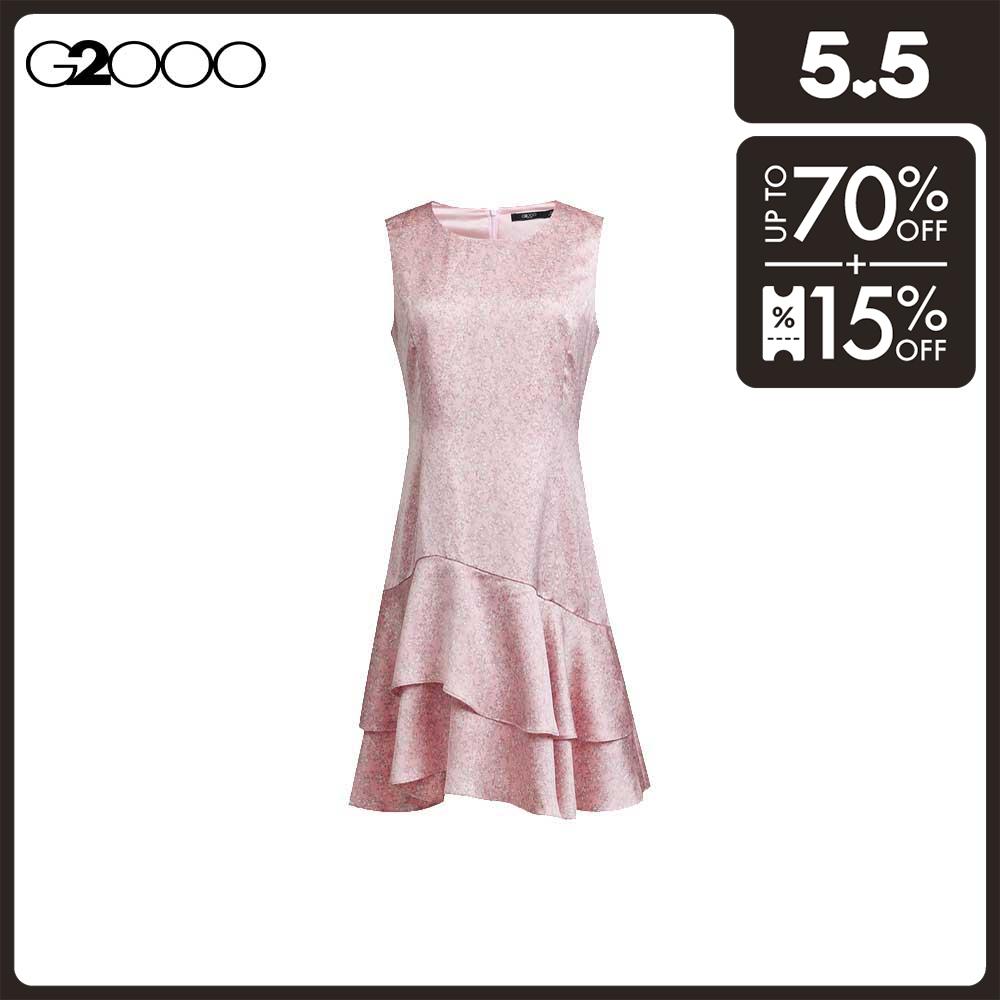 G2000女性聚缎花卉印花无袖层连衣裙