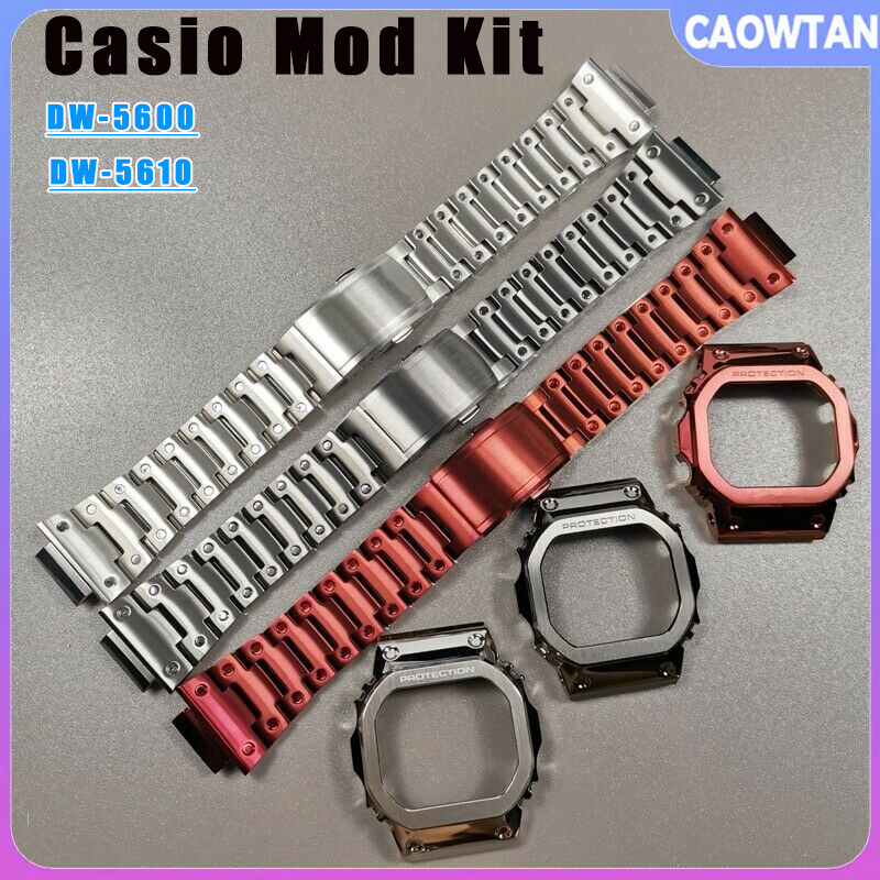 用于Casio G-Shock不锈钢表壳金属表带和挡板替换DW5600 DW5610 GWM5610的MOD套件