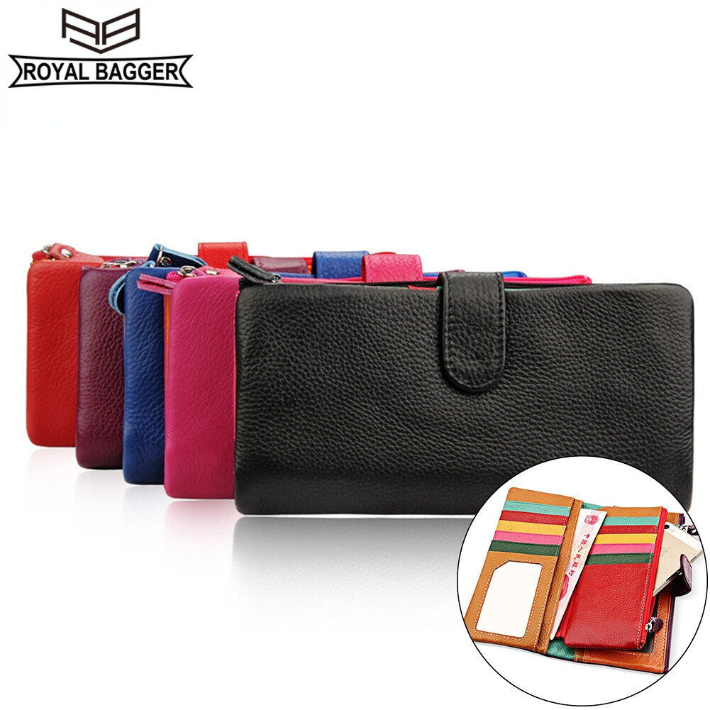 皇家袋子钱包妇女真正的牛皮革长钱包女士多功能卡架钱包时尚休闲工作派对手拿包
