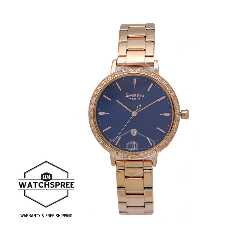 [WatchSpree] Casio Sheen Shen Sapphire水晶阵容与Swarovski®晶体玫瑰金离子镀金不锈钢带手表SHE4535PG-2A SHE-4535YPG-2A