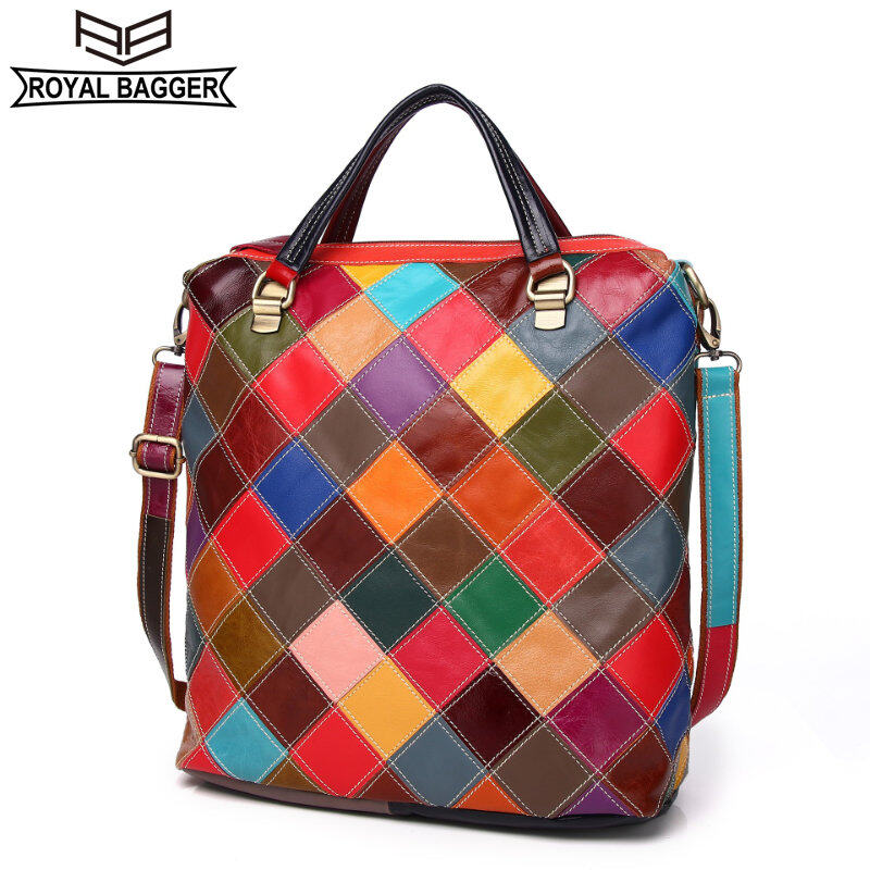 皇家袋装妇女背包真实的羊皮皮革老式多功能女士肩部crossbod袋大容量女孩手提包