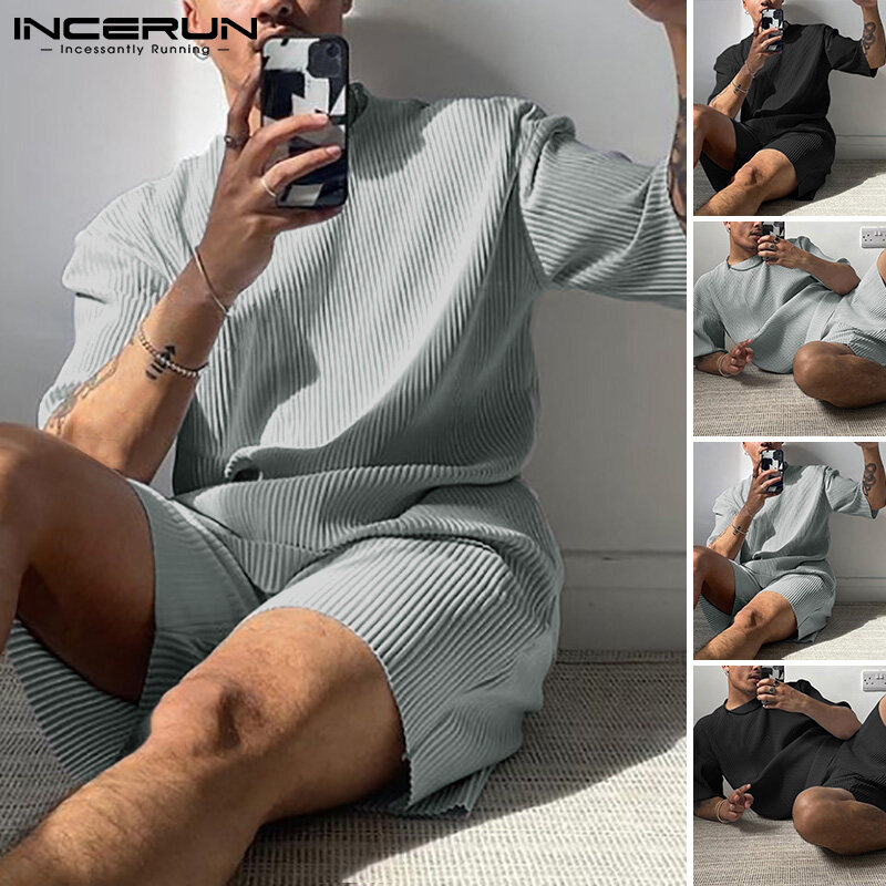 Incerun Mens Shorty Tracksuit短袖T恤和短裤Loungwear Gym运动套装西装（西方风格）