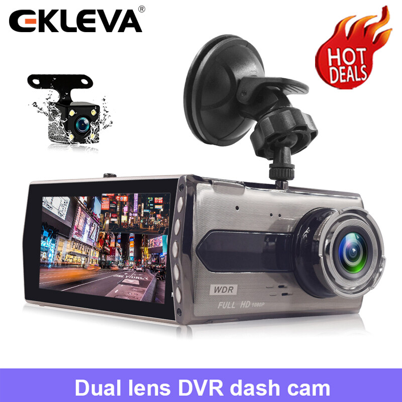 Ekleva Car DVR DASH CAM双镜头摄像机全高清1080P 4 IPS前+后夜视频录音机G-Sensor停车监视器