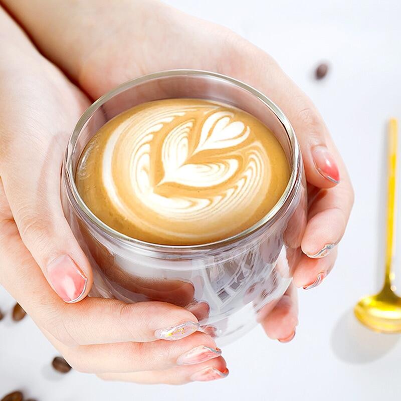 2-6pcs 80-650ml双壁玻璃透明耐热茶杯健康饮料牛奶杯绝缘玻璃礼品套装