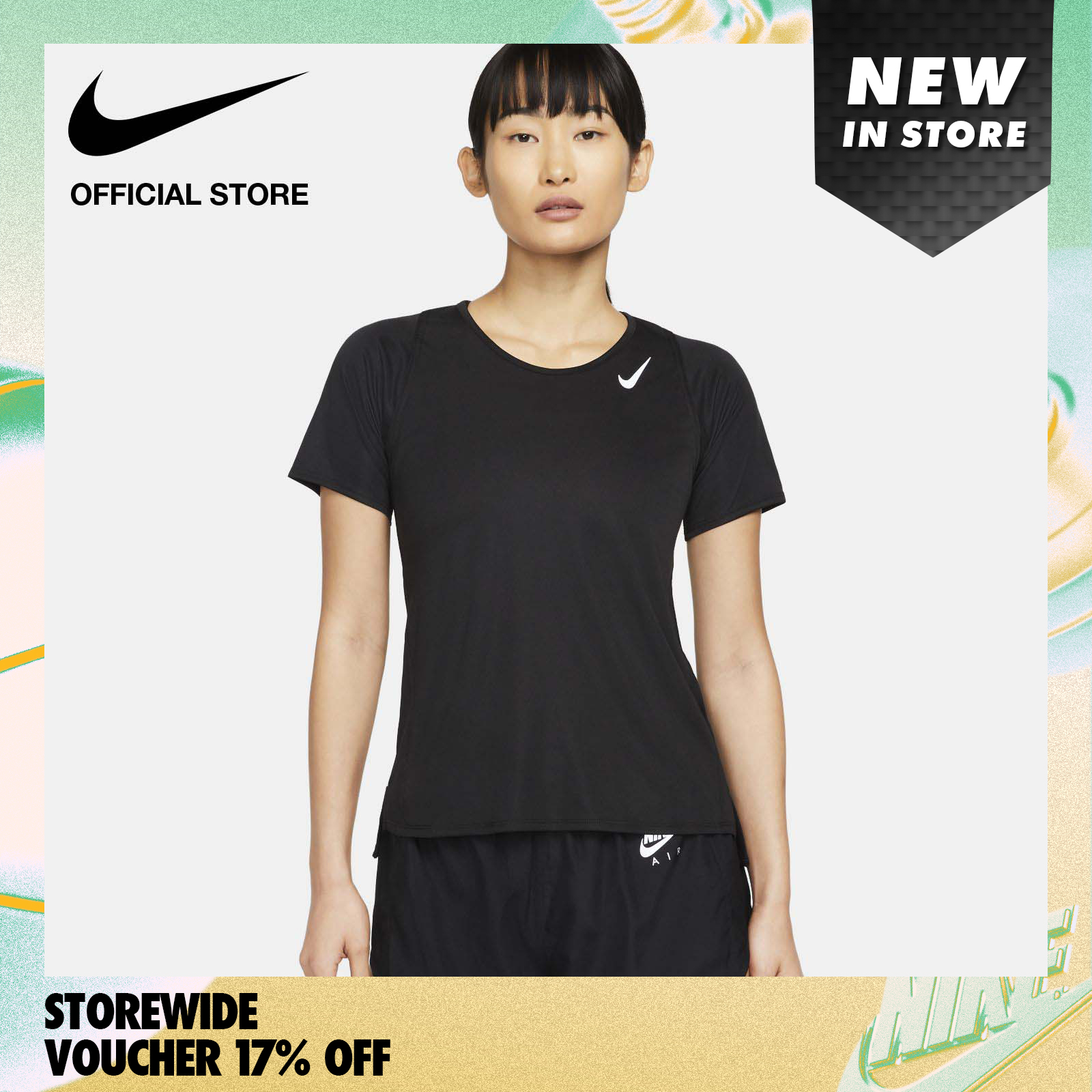 耐克女子DRI-FIT比赛短袖跑步 - 黑色